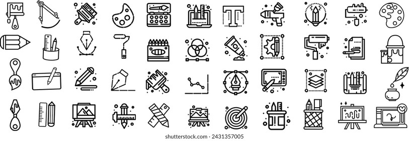 Art, creativity and graphic design related editable stroke outline icons set Art supplies theme pixel perfect thin line icons.