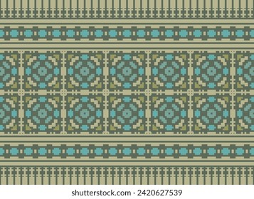 Arte de bordado de patrón sin costura de Cross Stitch, decoración, tela, fondo, diseño, decoración, vintage, tradicional, textil, adorno, étnico, textil, vector, retro, abstractos