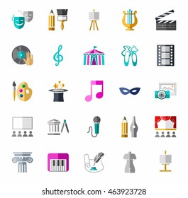 Art And Culture, Color, Icons. Vector Color Images With Objects Of Entertainment And Leisure. 