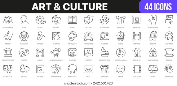 Art and culture line icons collection. UI icon set in a flat design. Excellent signed icon collection. Thin outline icons pack. Vector illustration EPS10