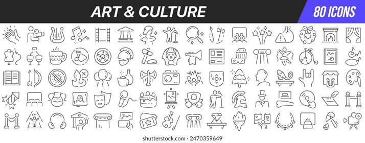 Art and culture line icons collection. Big UI icon set in a flat design. Thin outline icons pack. Vector illustration EPS10