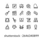 Art and Culture Vector Icon Set | Adjustable Line Weight | Theater, music, painting, sculpture, photography, cinema, dance, gallery, instruments, performance, film, exhibition, creative arts icons