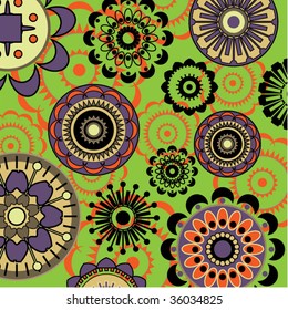 art damask floral ornamental pattern on green background