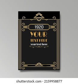 Art Deco A4 page template, retro style for web and print, city and the lights pattern with golden lines. Modern design for menu or flyer, luxury gentle design