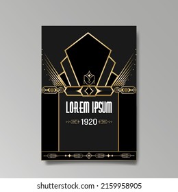 Art Deco A4 page template, retro style for web and print, city and the lights pattern with golden lines. Modern design for menu or flyer, luxury gentle design