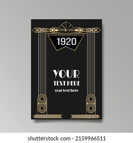 Art Deco A4 page template, retro style for web and print, city and the lights pattern with golden lines. Modern design for menu or flyer, luxury gentle design, antique Greek style