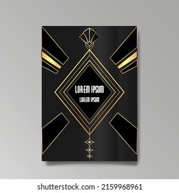Art Deco A4 page template, retro style for web and print, city and the lights pattern with golden lines. Modern design for menu or flyer, luxury gentle design