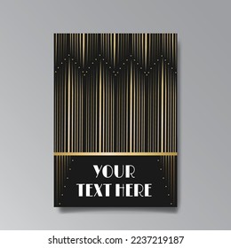 Art Deco A4 page template, retro style for web and print, city and the lights pattern with golden lines. Modern design for menu or flyer, luxury gentle design