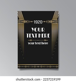 Art Deco A4 page template, retro style for web and print, city and the lights pattern with golden lines. Modern design for menu or flyer, luxury gentle design