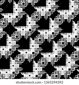 Art Deco Abstract decorative stroke textured background Seamless pattern black and white