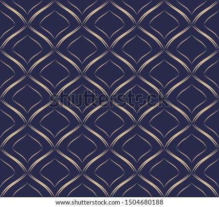 Art deco. Abstract geometric background with gold lines. Thin fan tiles seamless pattern. Elegant fishnet. Graphic backdrop. Exquisite subtle wallpaper. Modern stylish texture. Black and white lattice