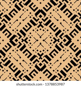 Art Deco Abstract seamless pattern with different Rectangles. Vector abstract chaotic texture with geometrical shapes. Simple figures background orange black