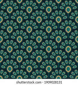 Art deco abstract seamless pattern in vector. Elegant wallpaper, fabric. Decor element in the interior on a green-blue background