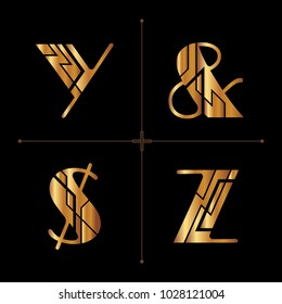 art deco alphabet design letters vintage vector (y & z)