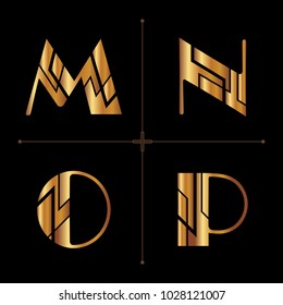 Art Deco Alphabet Design Letters Vintage Vector (m, N, O, P)