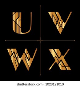 art deco alphabet design letters vintage vector (u, v, w, x)