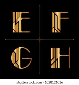 Art Deco Alphabet Design Letters Vintage Vector (e, F, G, H)