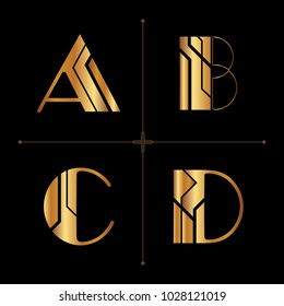 Art Deco Alphabet Design Letters Vintage Vector (a, B, C, D)