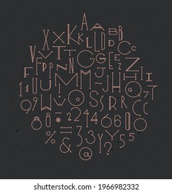 Art deco alphabet drawing in art deco style on dark background