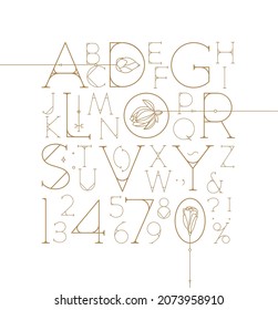 Art Deco alphabet with letters and numbers drawing on white background