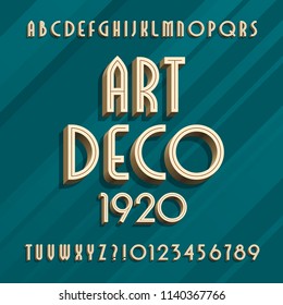 Art Deco Alphabet Typeface. 3D Effect Type Letters And Numbers. Vector Font For Your Design.