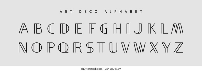 Art deco alphabet with uppercase letters. Font for logo design, brand, headline.Vector illustration.