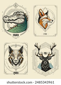 ILUSTRACIONES DE ANIMALES ART DECO EN MARCOS