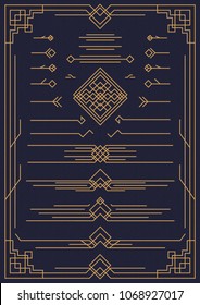 Art deco and arabic design elements gold color isolated on background for pattern, menu, textile, poster, promotion, decoration, wedding invitation, greeting card. 10 eps