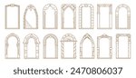 Art deco arch frames, arcs, doors or borders vector set. Ornate archways and doorways in Boho style. Architectural, arched entrances with decorative columns and patterns in a clean line art style