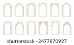 Art deco arch window and door frames, entrance doorways and gateway, vector architectural line drawing. Ancient classic architecture arch doors with arcs of Medieval temple, palace or mosque doorways