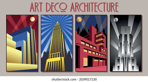 Art Deco Architecture, 1920s - 1940s Style Buildings, Urban Posters