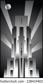 Art Deco Architecture 1920s Poster Style Black and White Illustration 