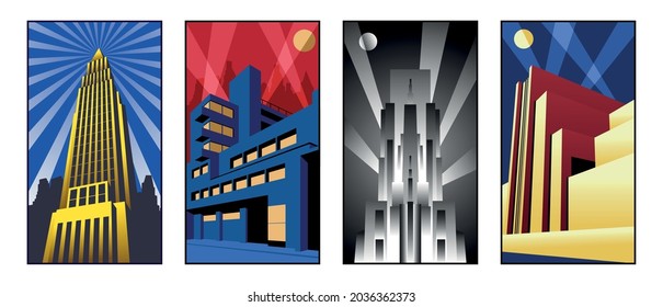 Afiches urbanos de arquitectura Art Deco de los años 20