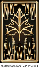 Art deco autumn golden card, vector illustration