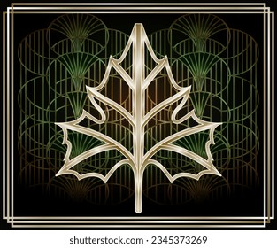 Tarjeta vip de hoja de arce de otoño de Art deco, ilustración vectorial