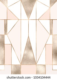 Art Deco Background With Gold Glitter Geometric Shapes, Triangles, Rectangles, Lines, Squares. 