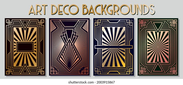 Art Deco Background, Retro Ornamental Frames, Metal Gradients