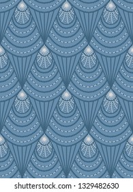 Art deco background. Seamless geometric blue pattern.