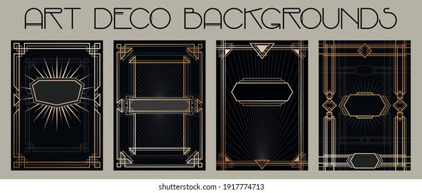 Art Deco Backgrounds, 1920s - 1940s Poster Templates, Decorative Golden Frames 