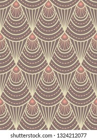 Art deco beige and pink pattern on brown background