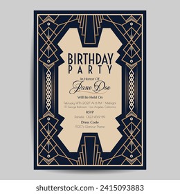 Invitación al volante de cumpleaños Art Deco