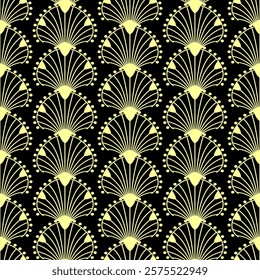 Art Deco black and yellow seamless pattern. Geometric decorative texture. Vector vintage background.