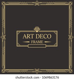 Art deco border and frame. Creative template in style of 1920s for your design. Vector illustration. EPS 10