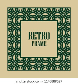 Art deco border and frame. Creative template in style of 1920s for your design. Vector illustration. Vintage retro invitation. EPS 10