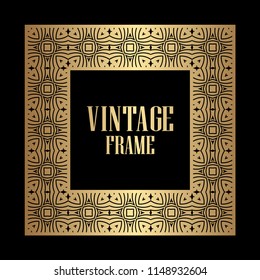 Art deco border and frame. Creative template in style of 1920s for your design. Vector illustration. Vintage retro invitation. EPS 10