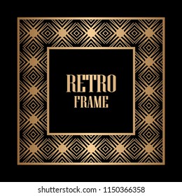 Art deco border and frame. Creative template in style of 1920s for your design. Vector illustration. Vintage retro invitation. EPS 10