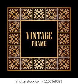 Art deco border and frame. Creative template in style of 1920s for your design. Vector illustration. Vintage retro invitation. EPS 10