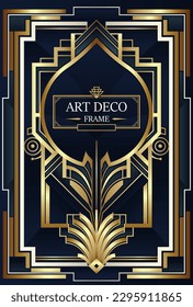 Art deco border and frame. Creative template in style of 1920s for your design. Vector illustration. EPS 10