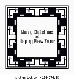 Art deco border and frame. Merry Christmas and Happy New Year greeting card. 2019 year. Creative template in style of 1920s for your design. Vector illustration. EPS 10
