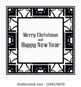 Art deco border and frame. Merry Christmas and Happy New Year greeting card. 2019 year. Creative template in style of 1920s for your design. Vector illustration. EPS 10